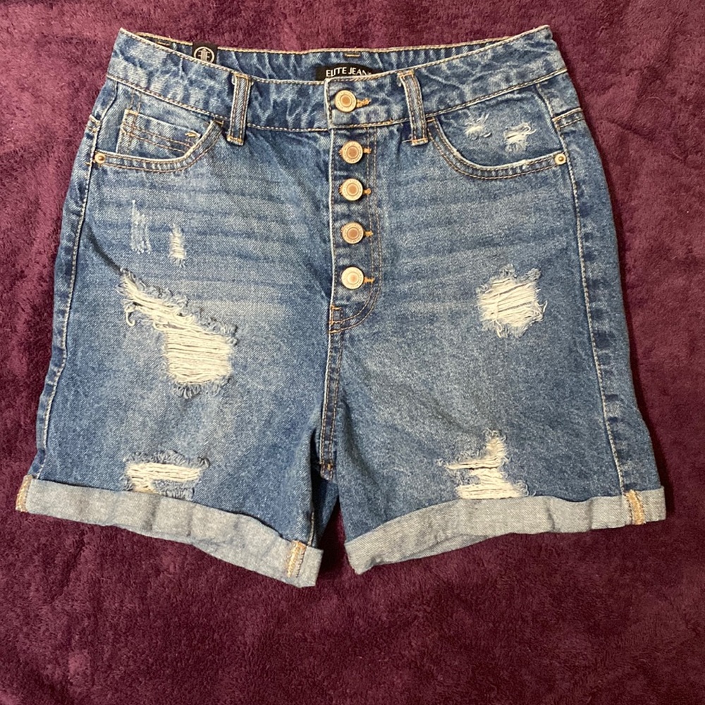 Elite Jeans Ripped Denim High Rise Shorts - Picture 1 of 6